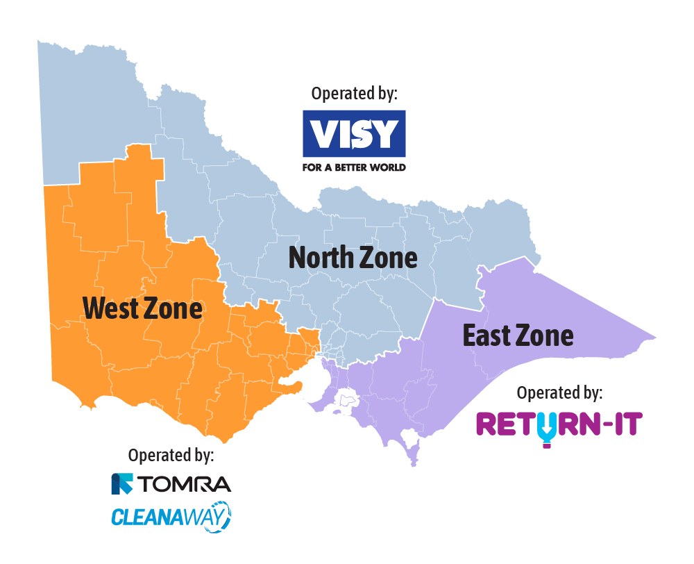 Map showing the 3 refund zones of Victoria. West, North & East.